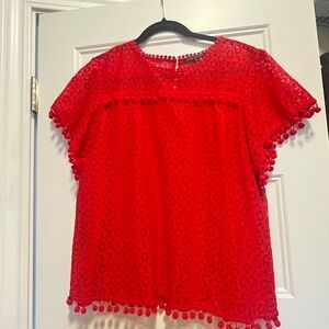 After Market Red Lace Pom-Pom Trim Top Size M